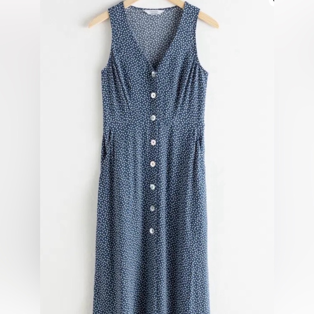 & Other Stories Navy Print Midi Dress NWOT - Picture 2 of 7
